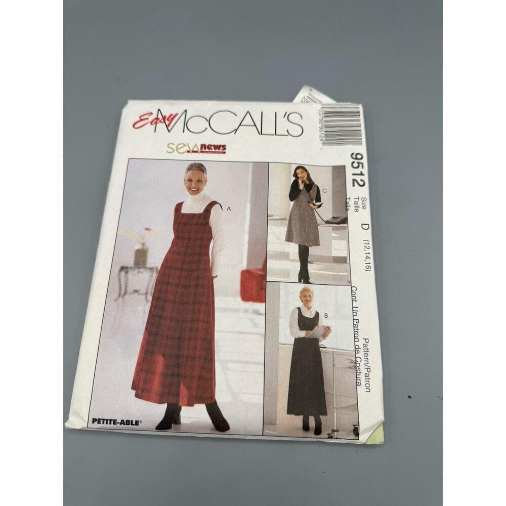 McCall’s 9512 Easy Sew Jumper Dress Pattern Petite 12 14 16 UNCUT